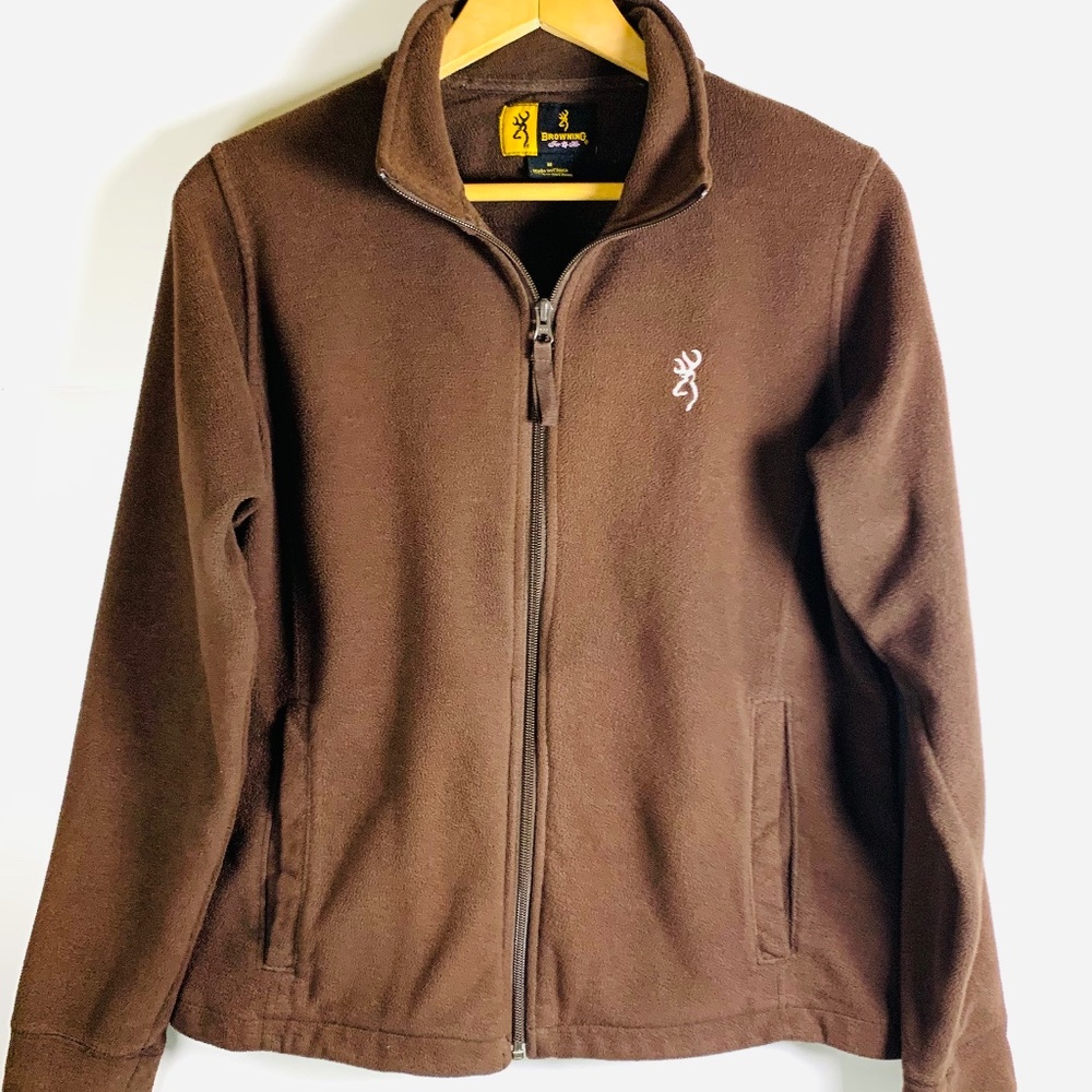 Browning outdoor Embroidered Buckmark zip up brown fleece hunting fishing jacket
